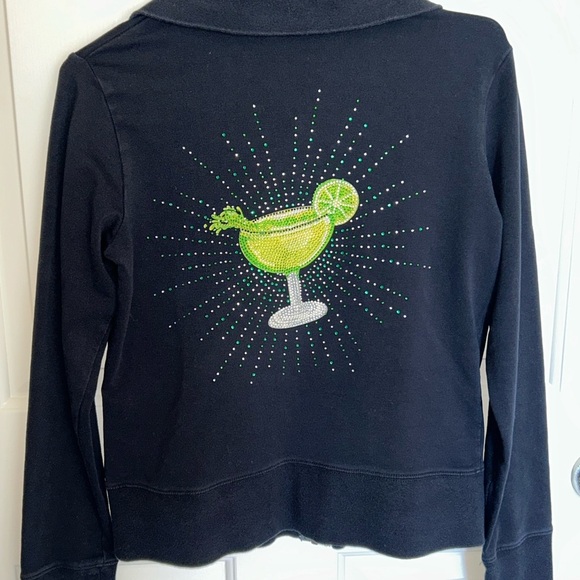 Maragritaville Black, Zip front, sweatshirt w/ Sparkly drink on back. Women’s S - Picture 1 of 4